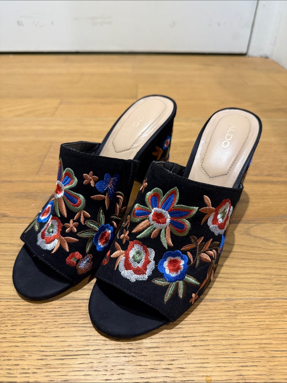 ALDO Black Embroidered Floral Slide Mules